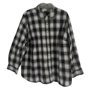Talbots Woman Size 3X Button Down Shirt Top Long Sleeves black plaid cotton